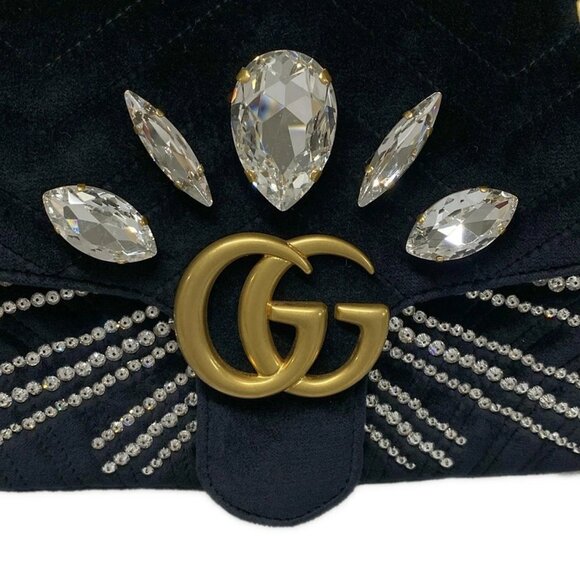 Auth GUCCI GG Marmont Quilting Small Shoulder Bag 443497 Black Velour - Picture 11 of 16